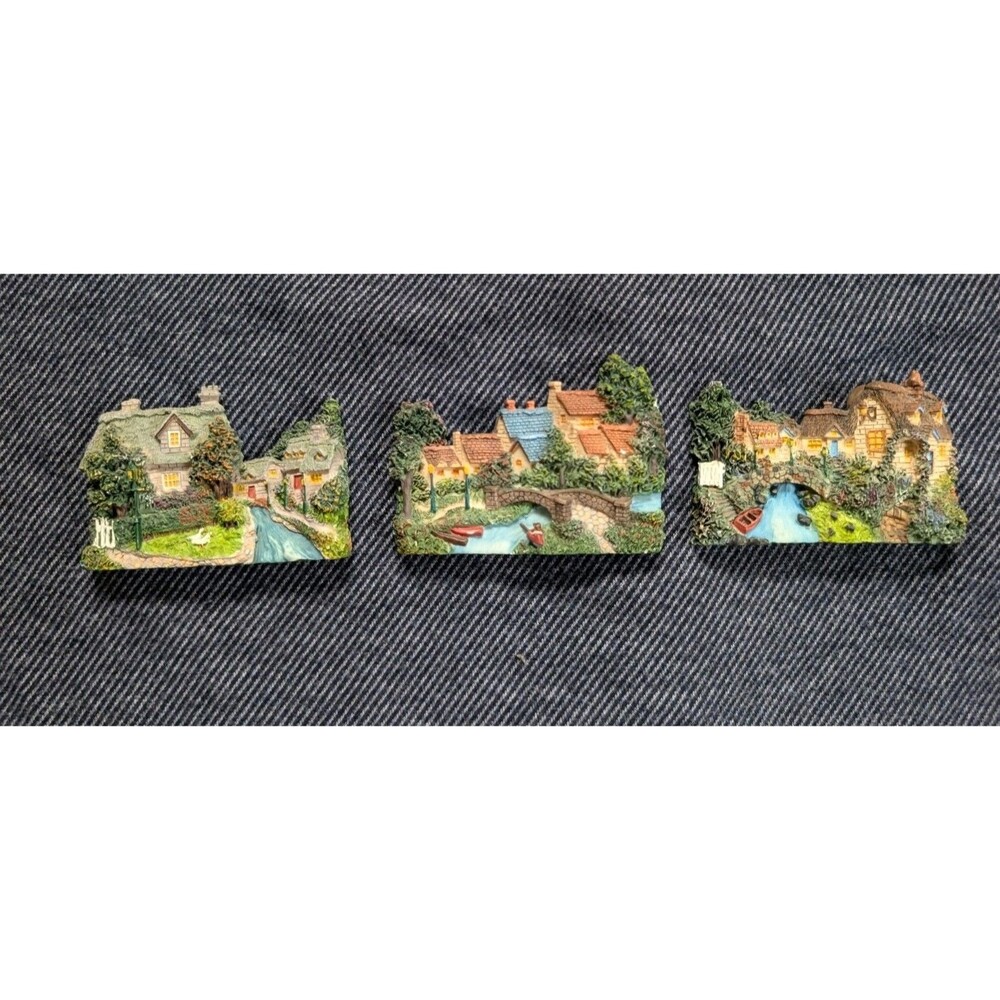 Thomas Kinkade Painter of Light Lamplight Brooke Sculpted Magnet Fridge Lot Of 3